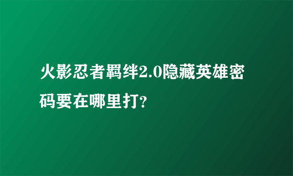 火影忍者羁绊2.0隐藏英雄密码要在哪里打？