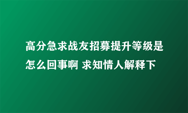 高分急求战友招募提升等级是怎么回事啊 求知情人解释下