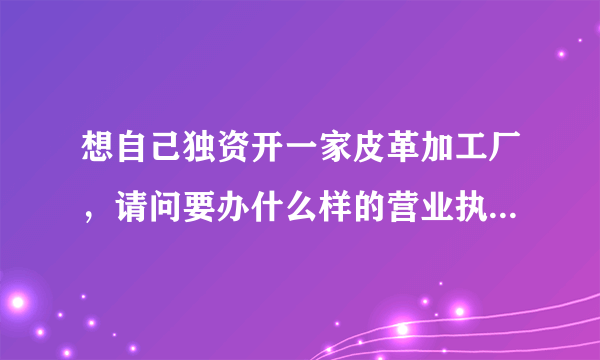 想自己独资开一家皮革加工厂，请问要办什么样的营业执照？是个体还是公司？经营地址在镇上，到哪里办？