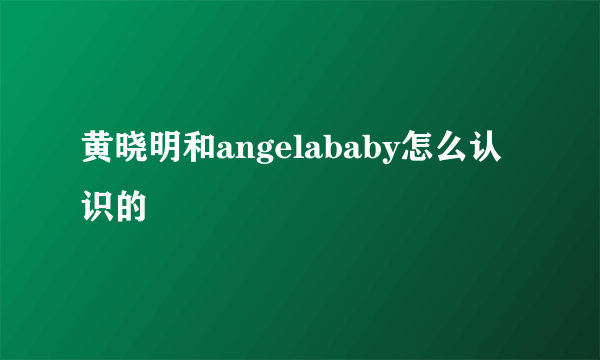 黄晓明和angelababy怎么认识的