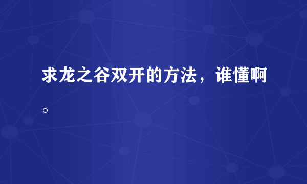 求龙之谷双开的方法，谁懂啊。