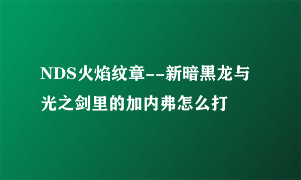 NDS火焰纹章--新暗黑龙与光之剑里的加内弗怎么打