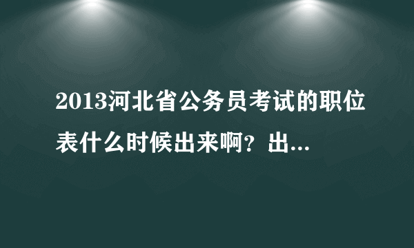 2013河北省公务员考试的职位表什么时候出来啊？出来了在哪里能查到啊?谢谢