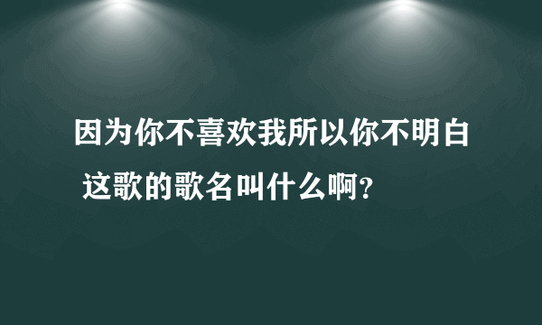 因为你不喜欢我所以你不明白 这歌的歌名叫什么啊？