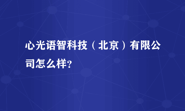 心光语智科技（北京）有限公司怎么样？