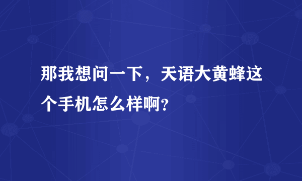 那我想问一下，天语大黄蜂这个手机怎么样啊？