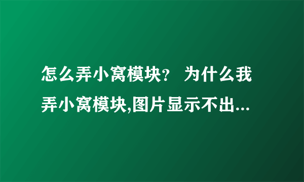 怎么弄小窝模块？ 为什么我弄小窝模块,图片显示不出来丫？ <步骤说详细点，最好是一步一步列出来。>