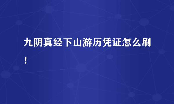 九阴真经下山游历凭证怎么刷！