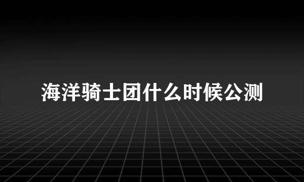 海洋骑士团什么时候公测