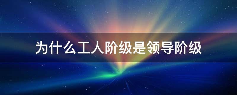 为什么说工人阶级是国家的领导阶级？