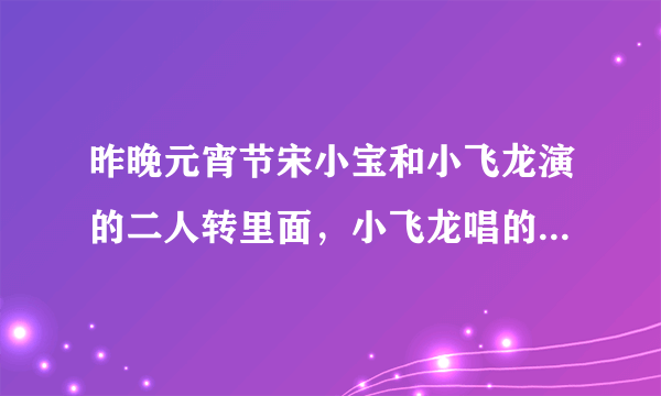 昨晚元宵节宋小宝和小飞龙演的二人转里面，小飞龙唱的那首歌曲叫什么名字？