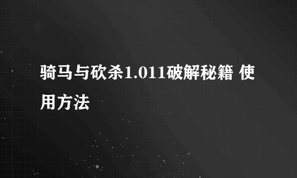 骑马与砍杀1.011破解秘籍 使用方法