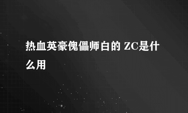 热血英豪傀儡师白的 ZC是什么用