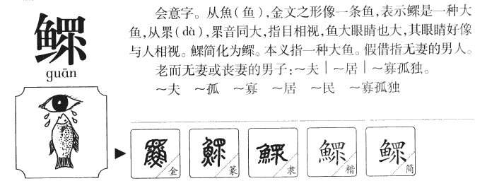 请问鳏字怎么读，怎么解释