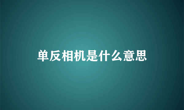 单反相机是什么意思