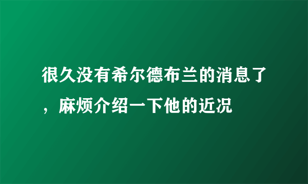 很久没有希尔德布兰的消息了，麻烦介绍一下他的近况