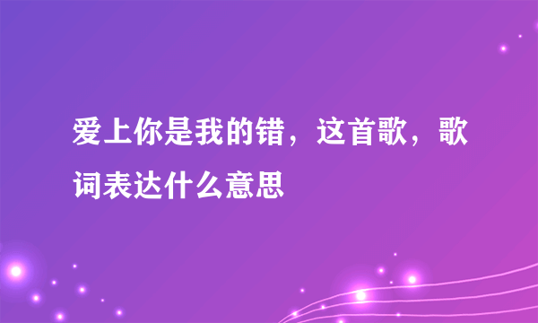 爱上你是我的错，这首歌，歌词表达什么意思