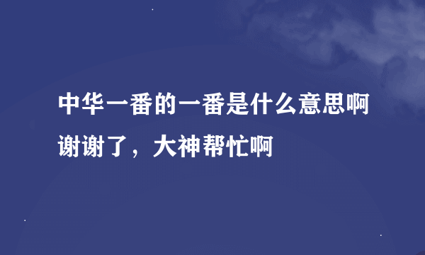 中华一番的一番是什么意思啊谢谢了，大神帮忙啊