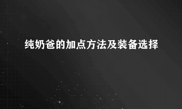 纯奶爸的加点方法及装备选择