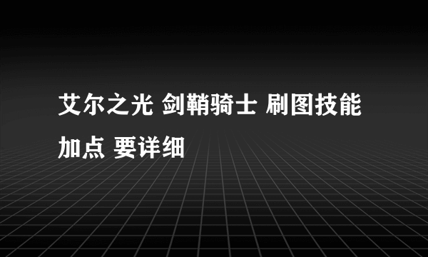 艾尔之光 剑鞘骑士 刷图技能加点 要详细