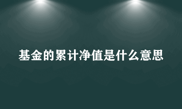 基金的累计净值是什么意思