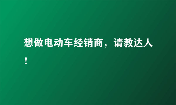 想做电动车经销商，请教达人！