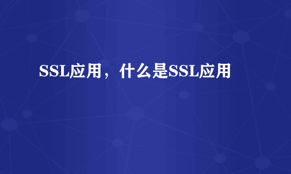 SSL应用，什么是SSL应用