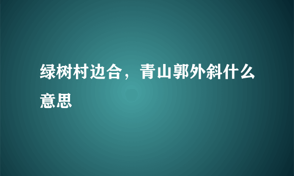 绿树村边合，青山郭外斜什么意思