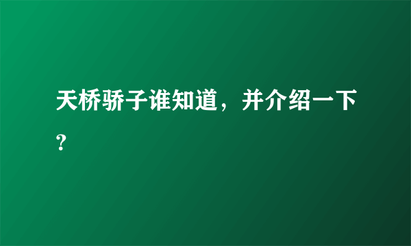 天桥骄子谁知道，并介绍一下？