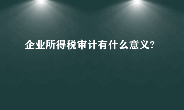 企业所得税审计有什么意义?