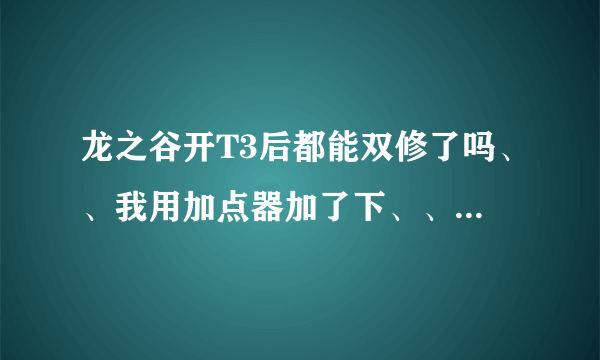 龙之谷开T3后都能双修了吗、、我用加点器加了下、、看上去没什么问题嘛、、