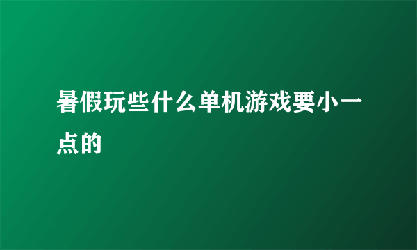 暑假玩些什么单机游戏要小一点的