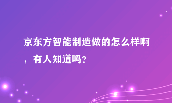 京东方智能制造做的怎么样啊，有人知道吗？