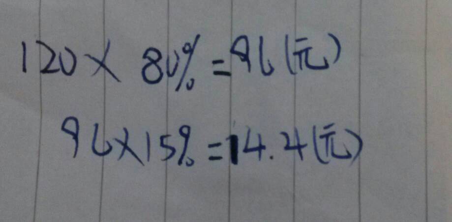 张明有120元，买书用80%，买文具的钱是买书的15%。买 文具用多少钱？