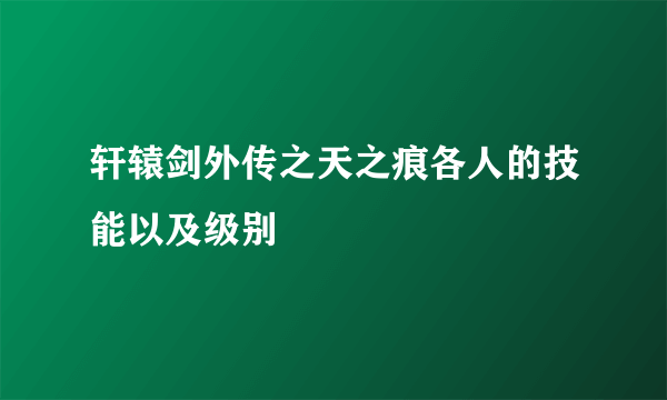 轩辕剑外传之天之痕各人的技能以及级别