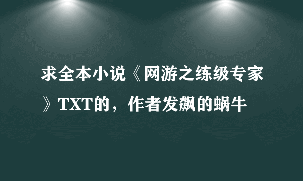 求全本小说《网游之练级专家》TXT的，作者发飙的蜗牛