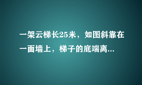 一架云梯长25米，如图斜靠在一面墙上，梯子的底端离墙7米．（1）这个梯子的顶端距地面有多高？（2）如果