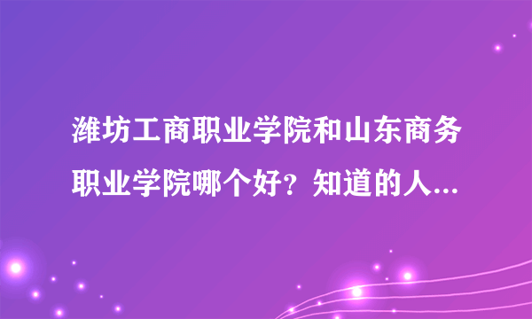 潍坊工商职业学院和山东商务职业学院哪个好？知道的人请各方面详细说一下谢谢~ 急~~