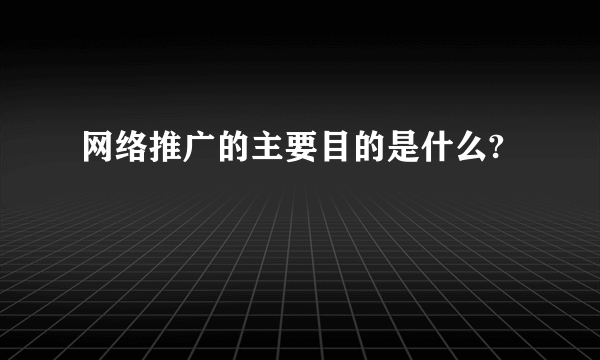 网络推广的主要目的是什么?