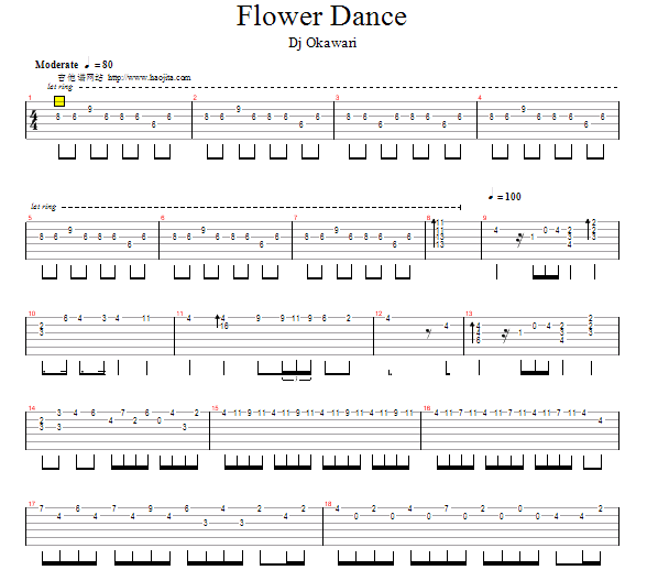 flower danc解领思负希电越喜发e吉他可以弹吗，求吉他谱。