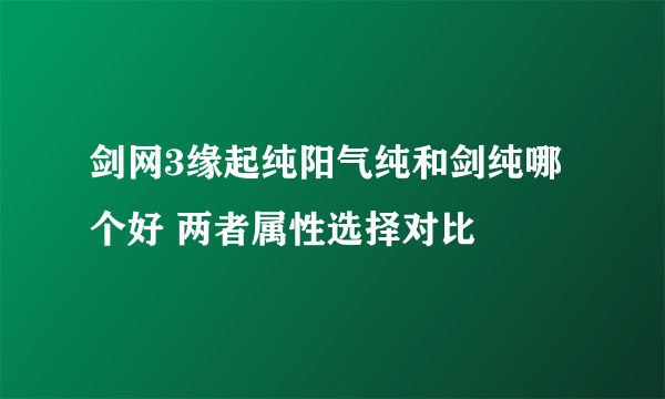 剑网3缘起纯阳气纯和剑纯哪个好 两者属性选择对比