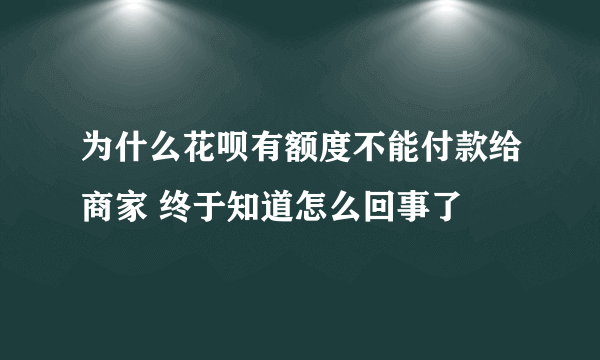 为什么花呗有额度不能付款给商家 终于知道怎么回事了