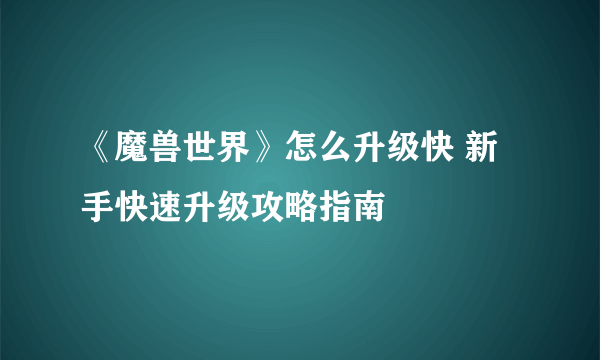 《魔兽世界》怎么升级快 新手快速升级攻略指南