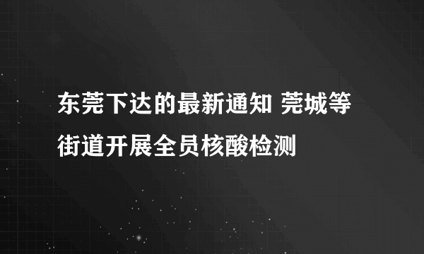 东莞下达的最新通知 莞城等街道开展全员核酸检测