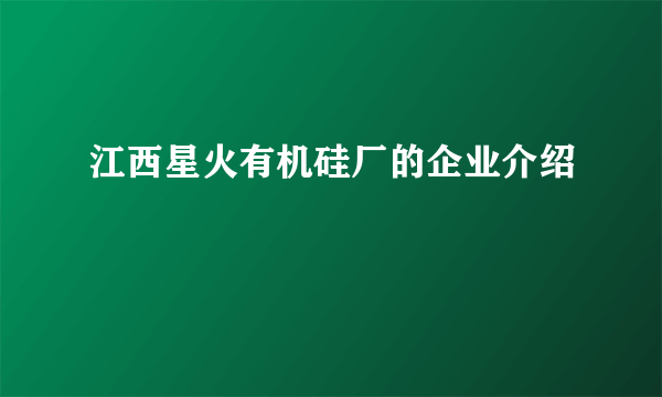 江西星火有机硅厂的企业介绍