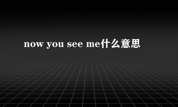 now you see me什么意思