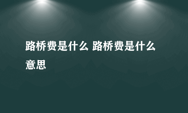 路桥费是什么 路桥费是什么意思