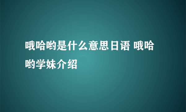 哦哈哟是什么意思日语 哦哈哟学妹介绍