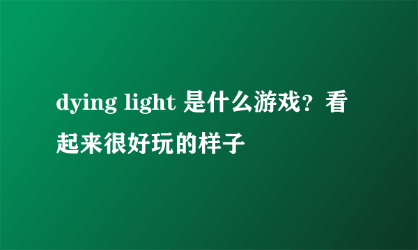 dying light 是什么游戏？看起来很好玩的样子