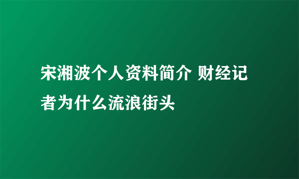 宋湘波个人资料简介 财经记者为什么流浪街头